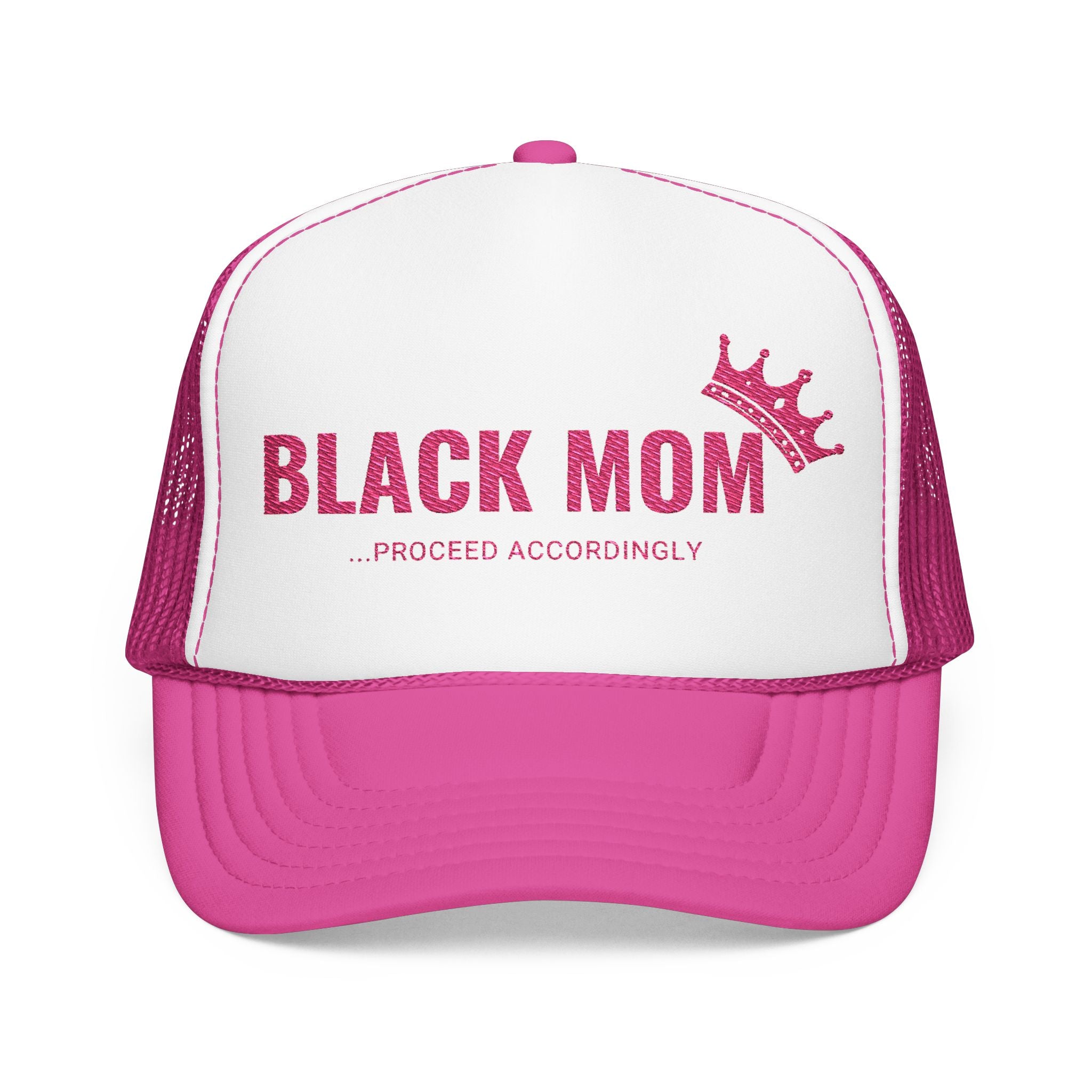 Black Mom Proceed Accordingly Trucker Hat - Pink