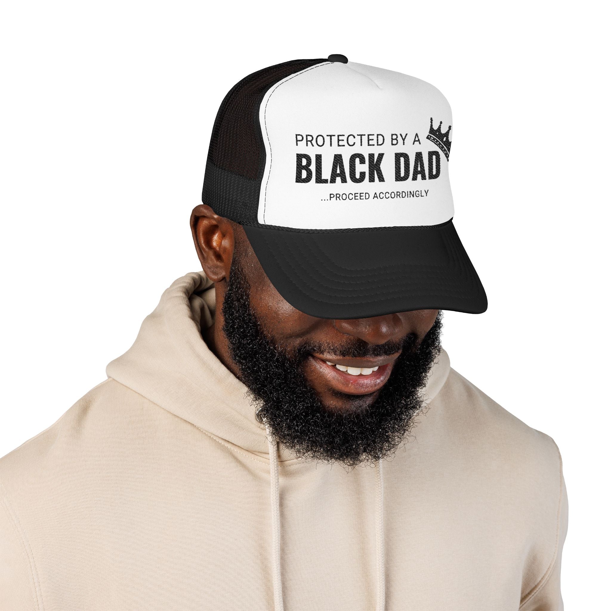 Protected by a Black Dad Trucker Hat