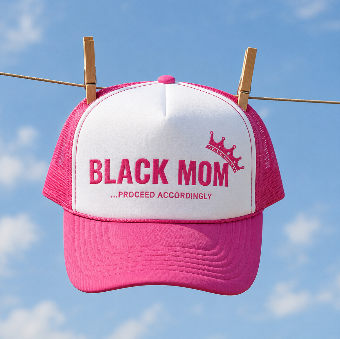 Black Mom Proceed Accordingly Trucker Hat - Pink