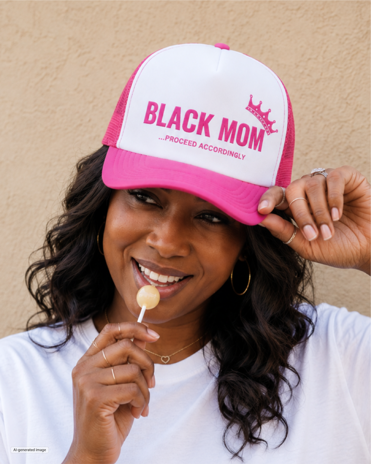 Black Mom Proceed Accordingly Trucker Hat - Pink