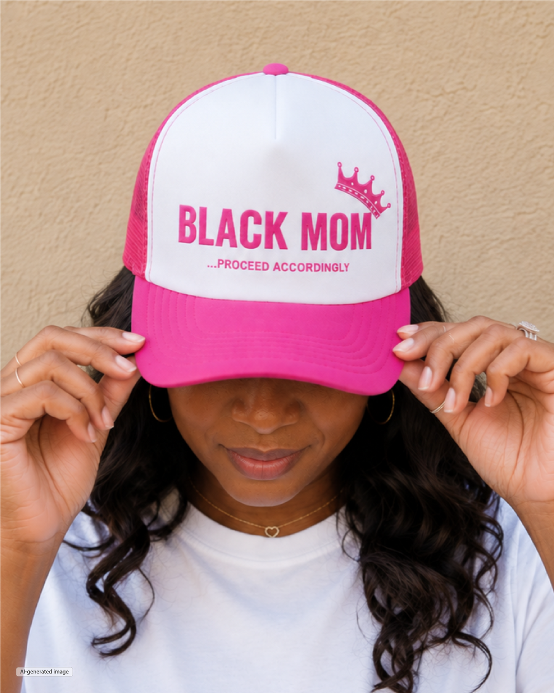 Black Mom Proceed Accordingly Trucker Hat - Pink