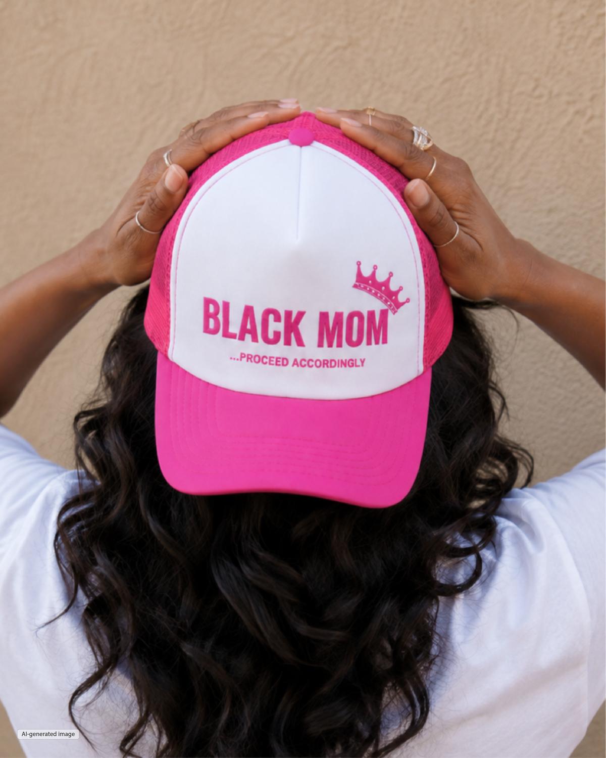 Black Mom Proceed Accordingly Trucker Hat - Pink
