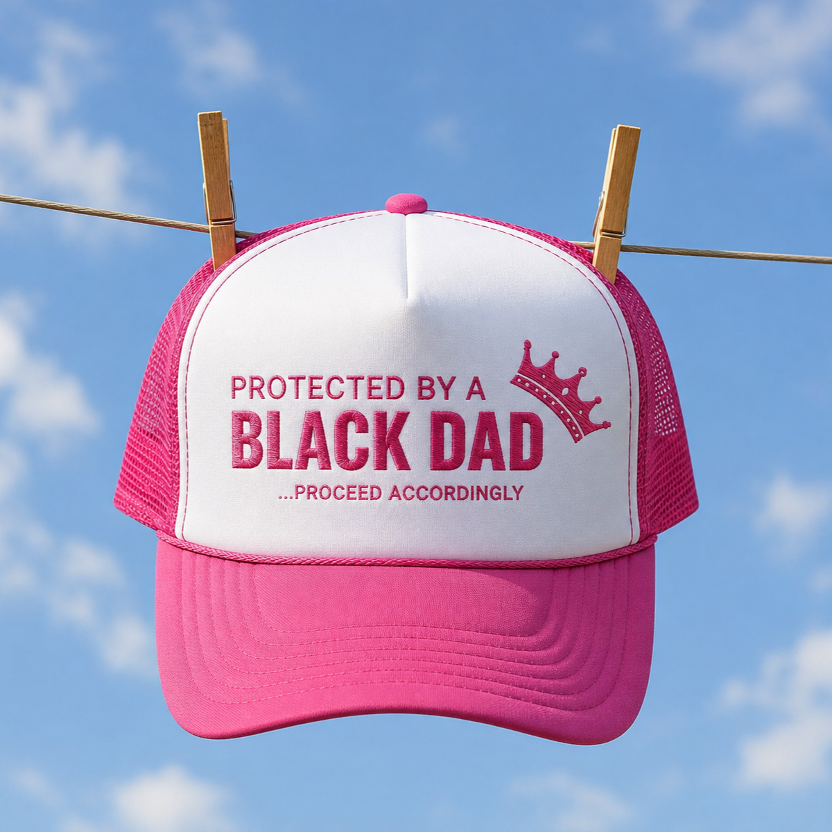 Protected by a Black Dad Trucker Hat - Pink