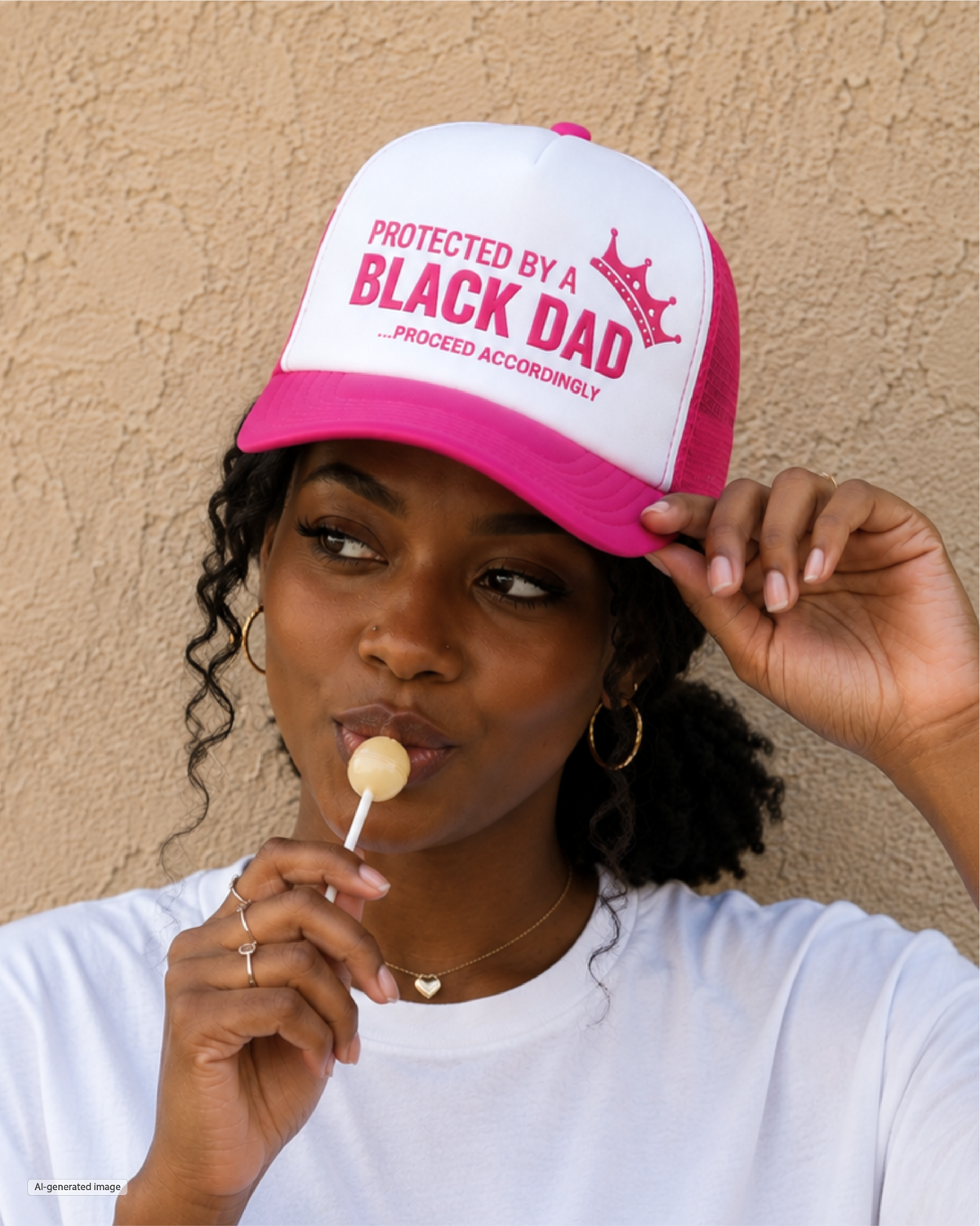 Protected by a Black Dad Trucker Hat - Pink