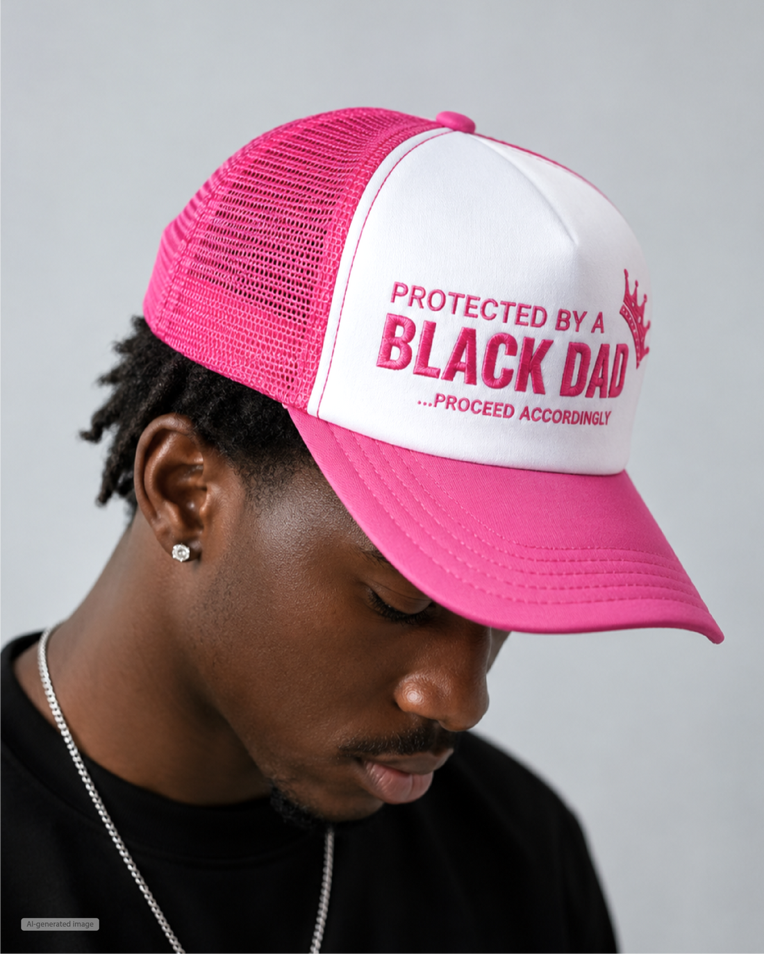 Protected by a Black Dad Trucker Hat - Pink