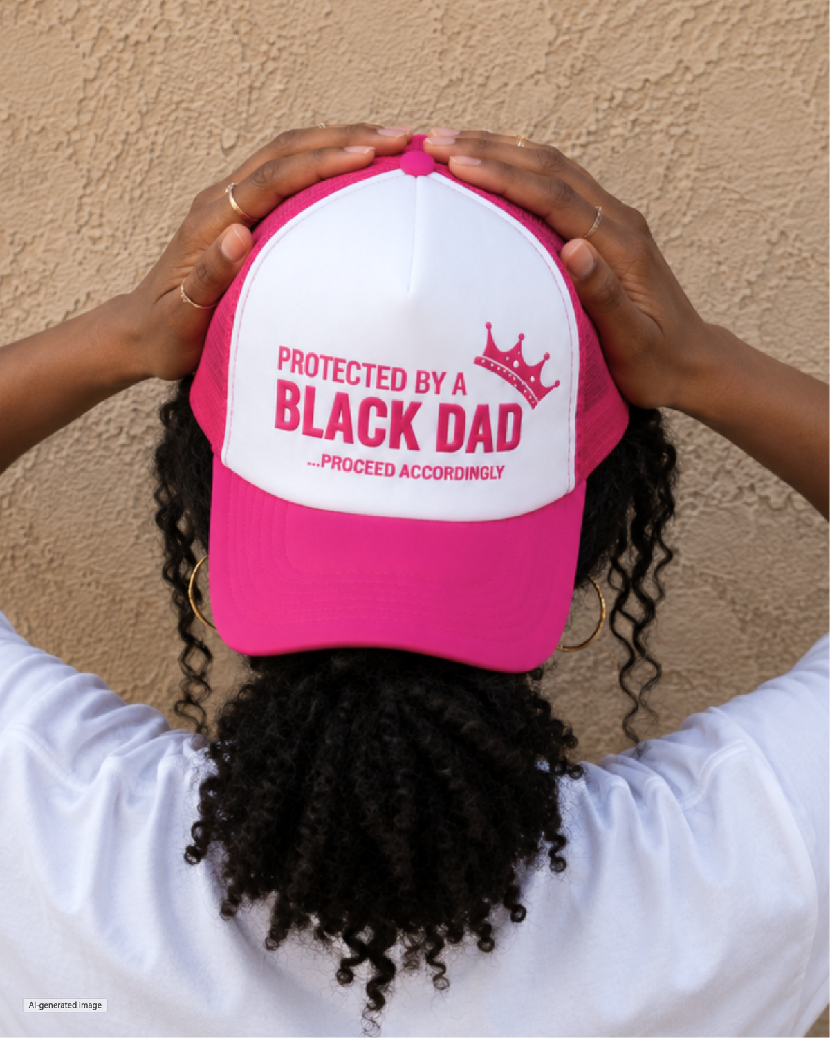 Protected by a Black Dad Trucker Hat - Pink