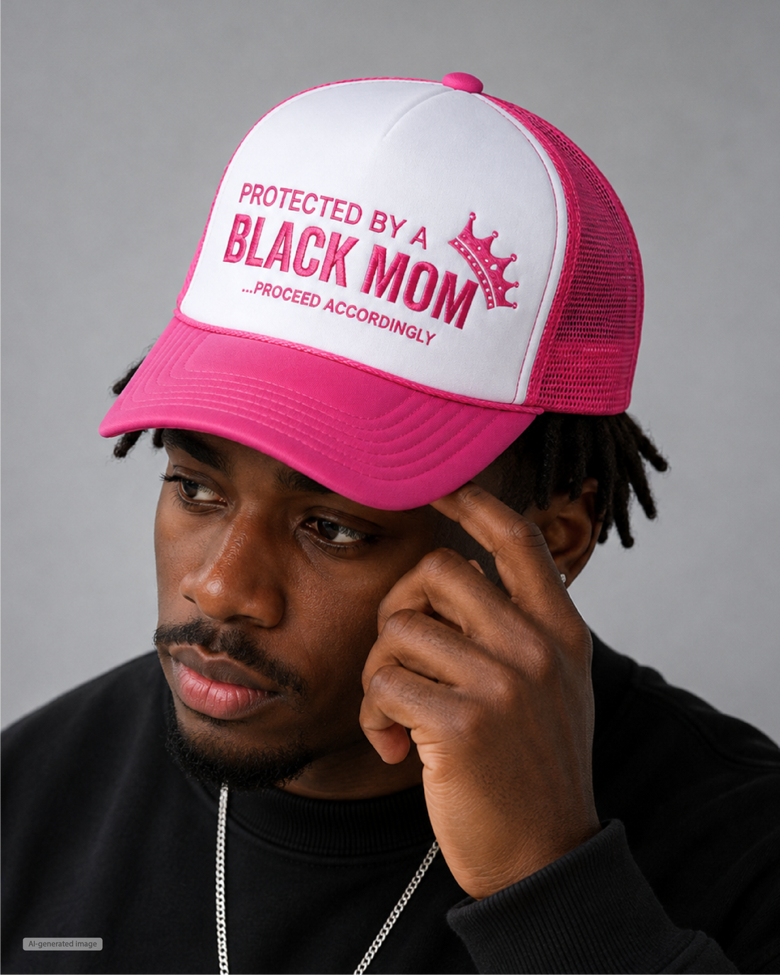 Protected by a Black Mom Trucker Hat - Pink