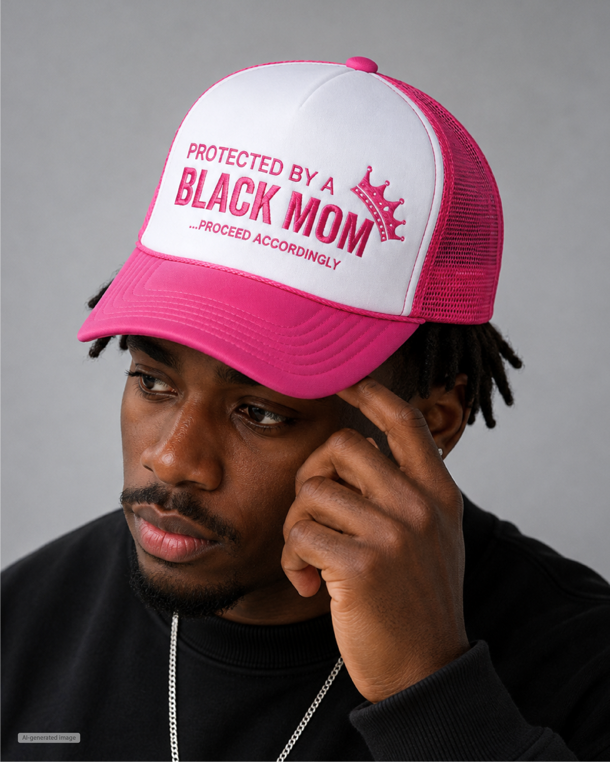 Protected by a Black Mom Trucker Hat - Pink